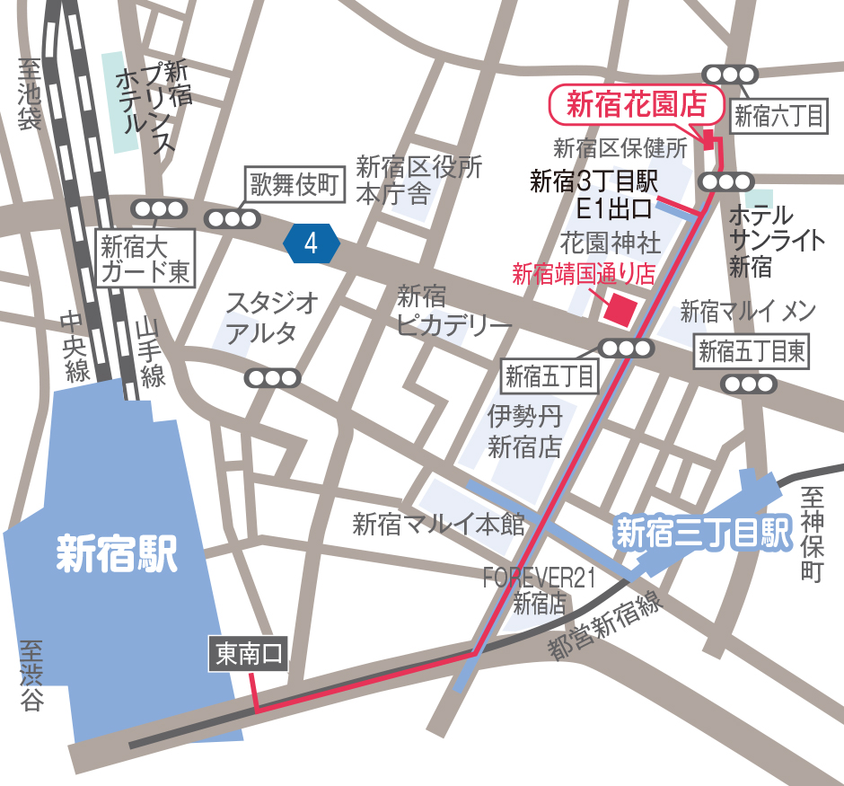 世界の山ちゃん  新宿花園店地図
